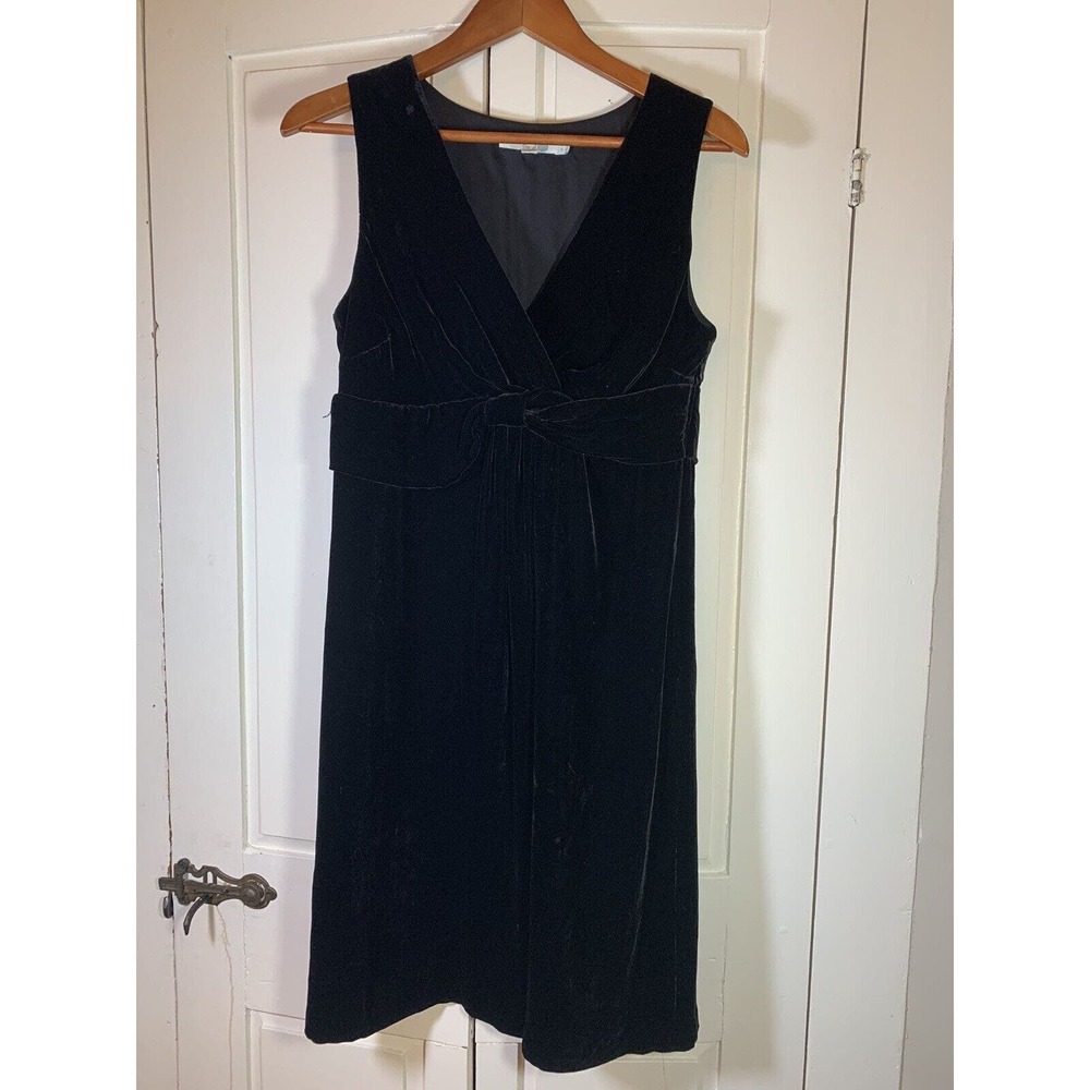 Boden Velvet Dress Women's US 8 UK 12 V Neck Fit and Flare Black Sleeveless LBD